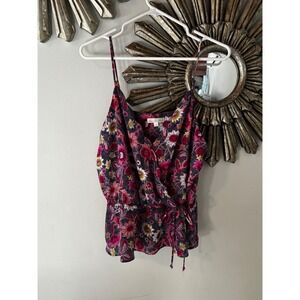 Nine Britton Women's Size L Floral Boho Camisole Tank Top Navy Pink Satin